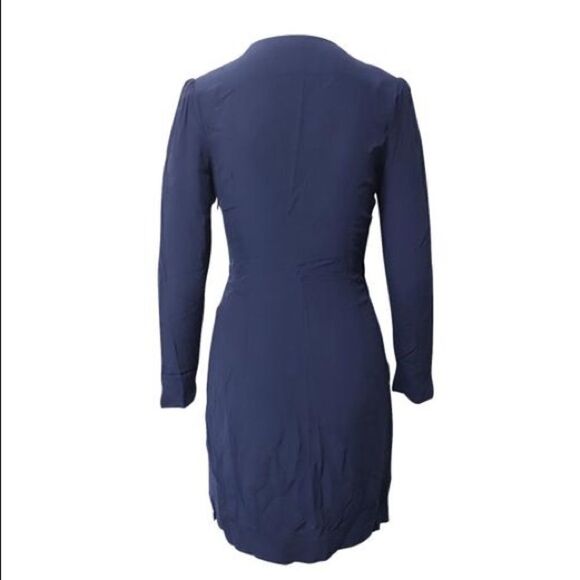 ✨HP✨Renie V-neck Long-sleeve Wrap In Navy Blue Viscose Short Casual Dress✨ - Picture 4 of 12